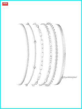 14k Silver Filled Stackable Chain Bracelet Set Adjustable Layered Women